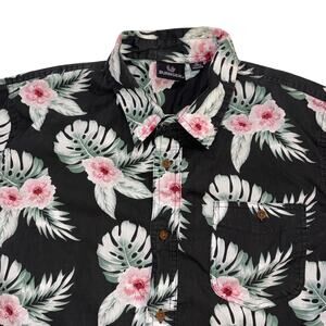 Burnside Men's XL Tropical Black Vacation hawaiian Shirt Monstera Summer